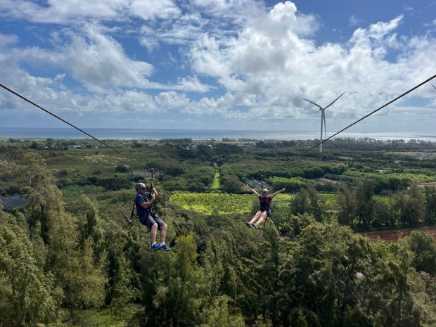 Climbworks, a zipline tour outfitter at Keana Farms, offers a thrilling three-hour tour that flies above a working farm on ziplines that range from 500 feet to nearly half a mile long. (Ben Davidson Photography)