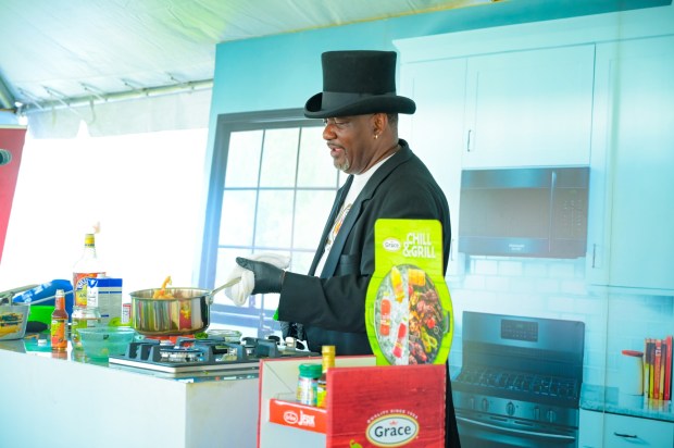 Celebrity chef Irie Spice (Hugh Sinclair) doing a demonstration at the last Grace Jamaican Jerk Festival. (Grace Jamaican Jerk Festival/Courtesy)