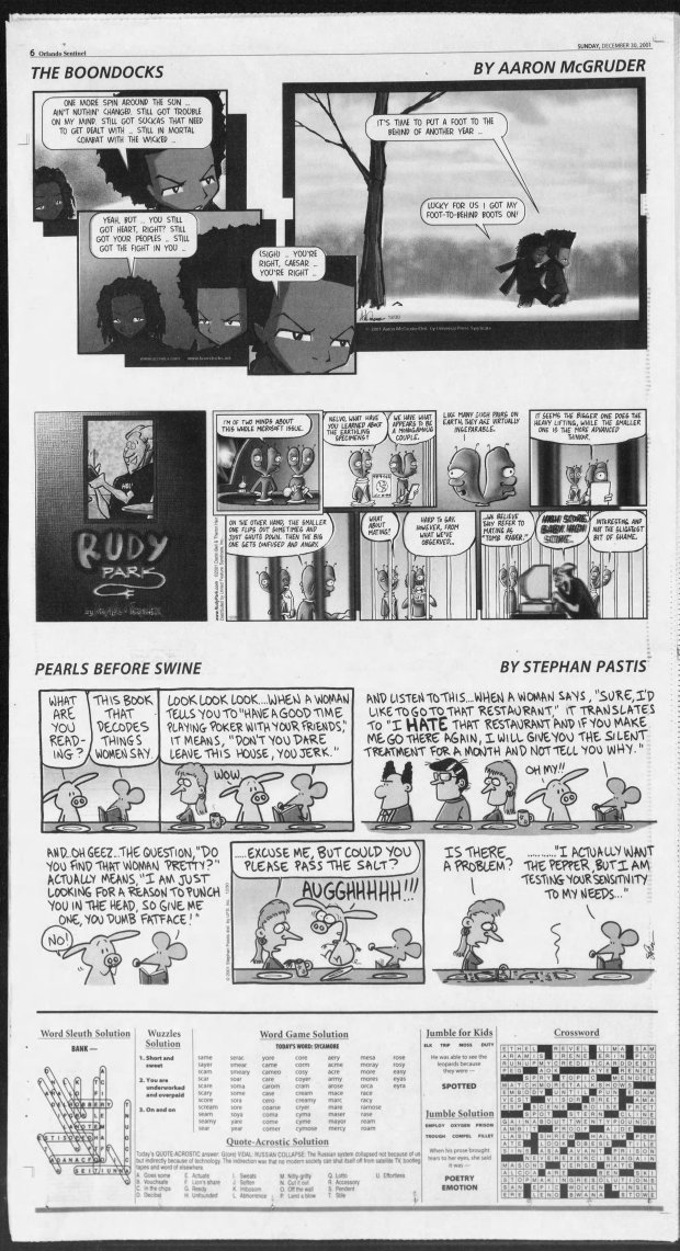 "Pearls Before Swine" first ran in the Orlando Sentinel before any other newspaper on Dec. 30, 2001. (Courtesy Newspapers.com)