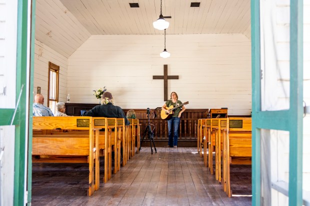 The historic Midway United Methodist Church became a venue for music during the 47th annual Fall Country Jamboree at the Barberville Pioneer Settlement in Volusia County on Nov. 5, 2023. (Patrick Connolly/Orlando Sentinel)