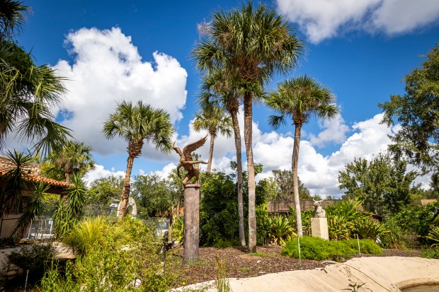 The outdoor garden features a number of sculptures at Crealdé School of Art in Winter Park on Sept. 21, 2023. (Patrick Connolly/Orlando Sentinel)